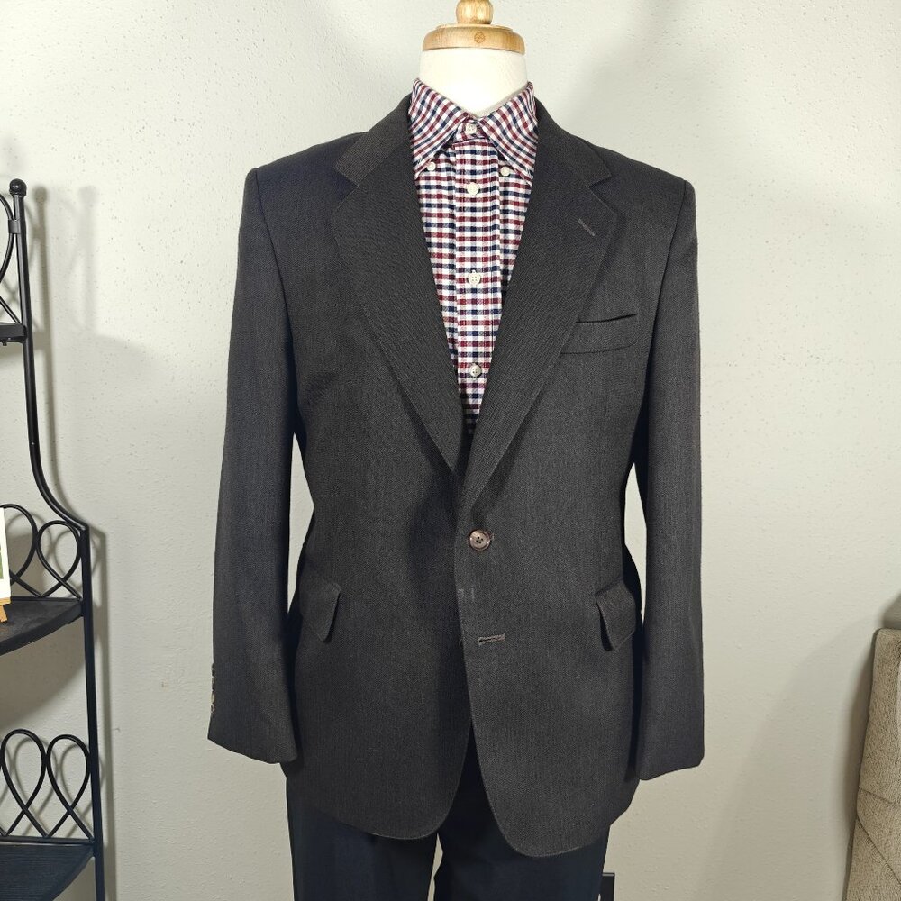 English Manor Mens Sport Coat Blazer Two Button Brown Herringbone Wool Blend 42R